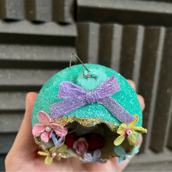 Handcrafted Refurbished Xmas Ball Easter Ceramic Bunny Girl Decorative Glitter - Picture 10 of 12